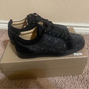 Christian Louboutin Louis Flat Veau Velours/Suede Strass Black Swarovski 41 EU